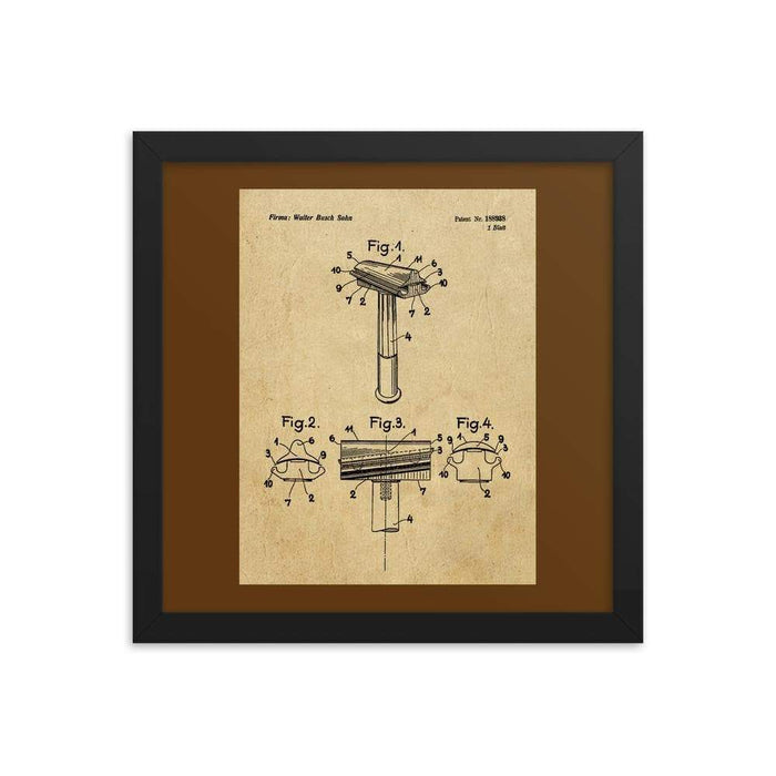 Vintage Walbusch Slant Razor Patent Drawing Framed Print - Phoenix Artisan Accoutrements