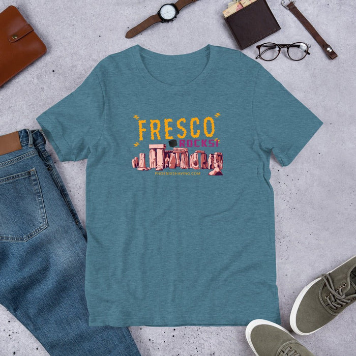 Fresco Rocks Short-Sleeve Unisex T-Shirt | Logo On Reverse Below Neck! - Phoenix Artisan Accoutrements