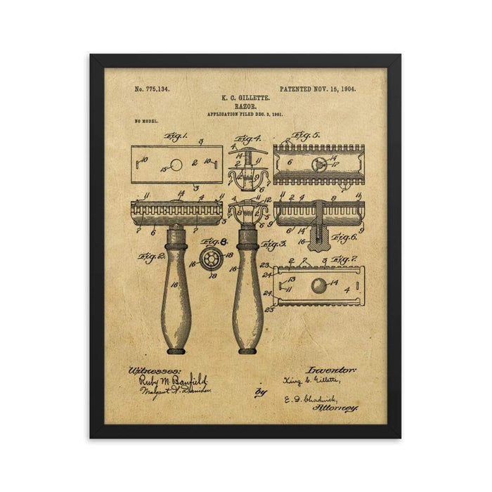 King C Gillette Patent Drawing 1904 Framed Print - Phoenix Artisan Accoutrements