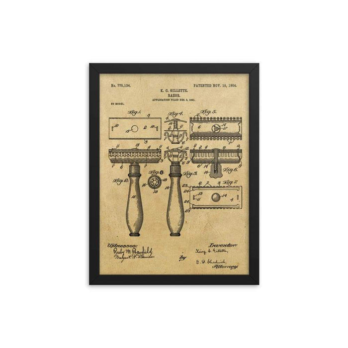 King C Gillette Patent Drawing 1904 Framed Print - Phoenix Artisan Accoutrements