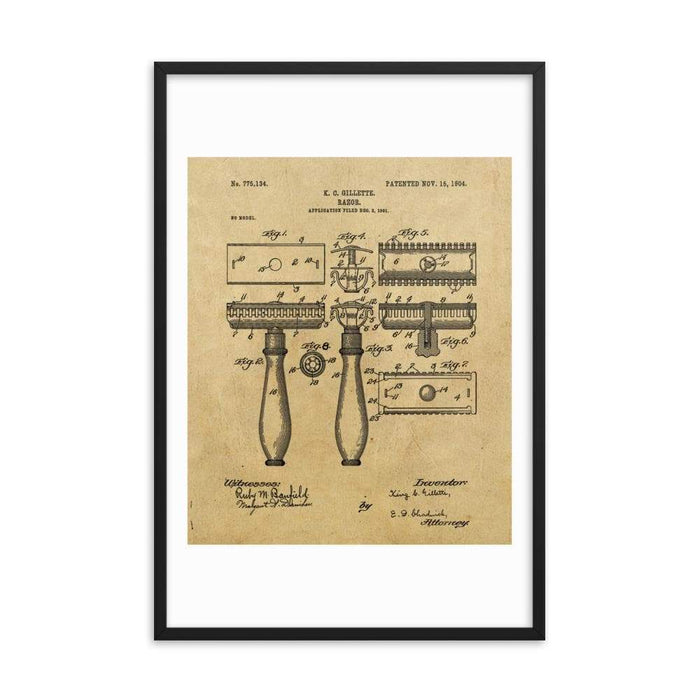 King C Gillette Patent Drawing 1904 Framed Print - Phoenix Artisan Accoutrements