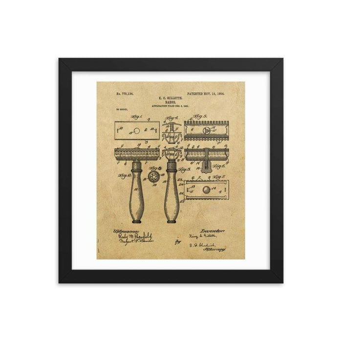 King C Gillette Patent Drawing 1904 Framed Print - Phoenix Artisan Accoutrements