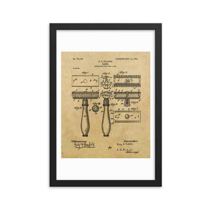 King C Gillette Patent Drawing 1904 Framed Print - Phoenix Artisan Accoutrements