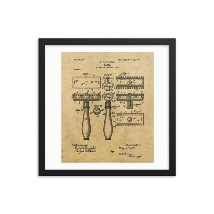 King C Gillette Patent Drawing 1904 Framed Print - Phoenix Artisan Accoutrements