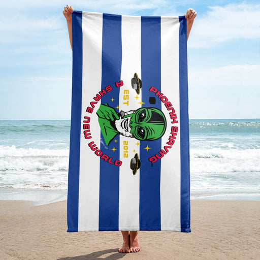 Official Phoenix Shaving Beach Towel | Blue Stripes - Phoenix Artisan Accoutrements