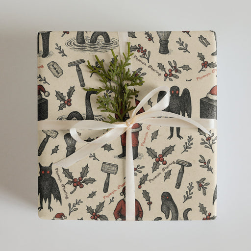 Phoenix Shaving "Cryptid Curious" Holiday Gift Wrap Paper! | Made In USA! | 3 Sheets - Phoenix Artisan Accoutrements