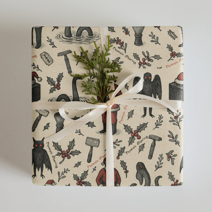 Phoenix Shaving "Cryptid Curious" Holiday Gift Wrap Paper! | Made In USA! | 3 Sheets - Phoenix Artisan Accoutrements