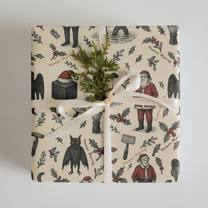Phoenix Shaving "Cryptid Curious" Holiday Gift Wrap Paper! | Made In USA! | 3 Sheets - Phoenix Artisan Accoutrements