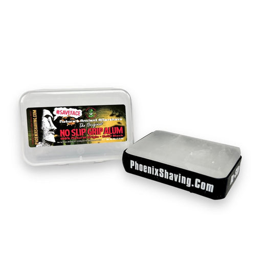 Phoenix Shaving SOLID BLOCK No Slip Grip Alum | Nature's Ancient Aftershave! | 3.17 oz [90 Grams] | W/ Rubber Grip Band & Recyclable Plastic Travel Case! - Phoenix Artisan Accoutrements