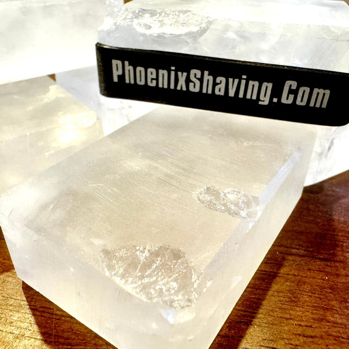 Phoenix Shaving SOLID BLOCK No Slip Grip Alum **SECONDS** | Nature's Ancient Aftershave! | W/ Rubber Grip Band & Recyclable Plastic Travel Case! - Phoenix Artisan Accoutrements