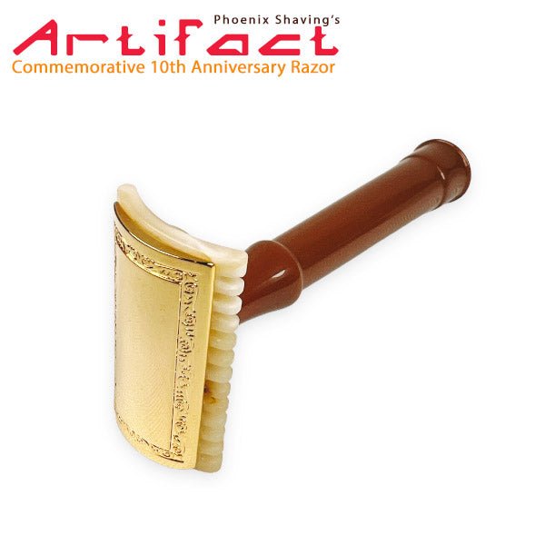 The Artifact Commemorative 10th Anniversary Safety Razor | Bakelite, Brass, 24 Karat Gold - Phoenix Artisan Accoutrements