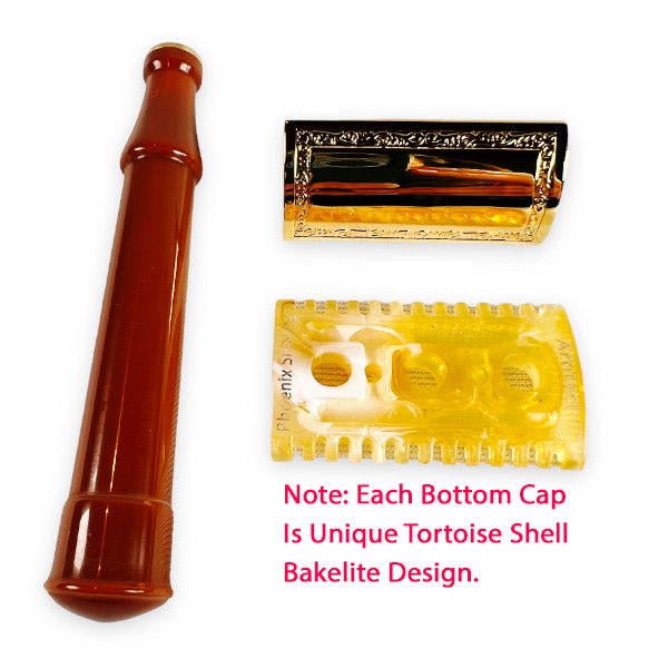 The Artifact Commemorative 10th Anniversary Safety Razor | Bakelite, Brass, 24 Karat Gold - Phoenix Artisan Accoutrements