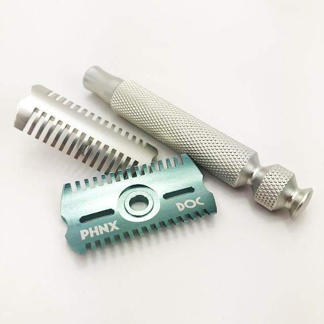 The Ascension Twist-Adjustable Double Open Comb Safety Razor - CNC Machined | 7075 Aluminum | Electric Aqua Base - Phoenix Artisan Accoutrements