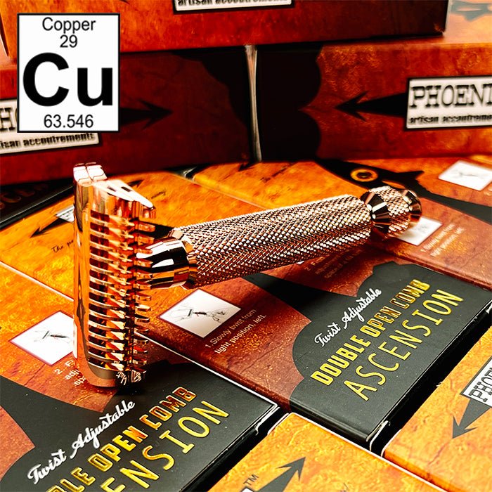 The Copper Ascension Twist-Adjustable Double Open Comb Safety Razor | High Shine & Rose Gold Plated - Phoenix Artisan Accoutrements