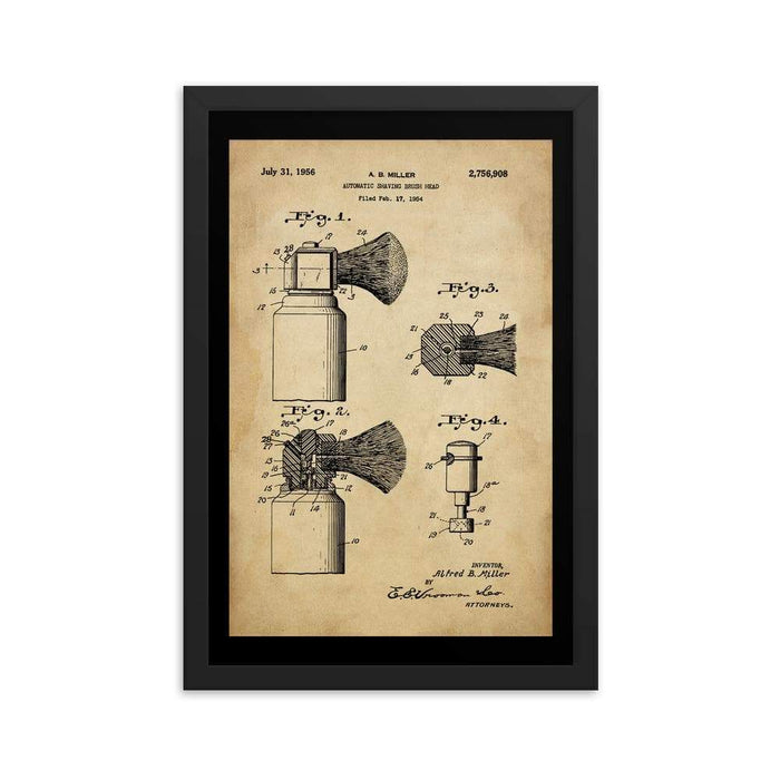 Vintage Automatic Shave Brush Patent Drawing Framed Print | 1954 - Phoenix Artisan Accoutrements