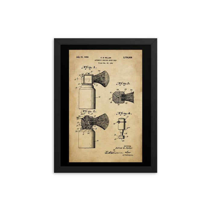 Vintage Automatic Shave Brush Patent Drawing Framed Print | 1954 - Phoenix Artisan Accoutrements