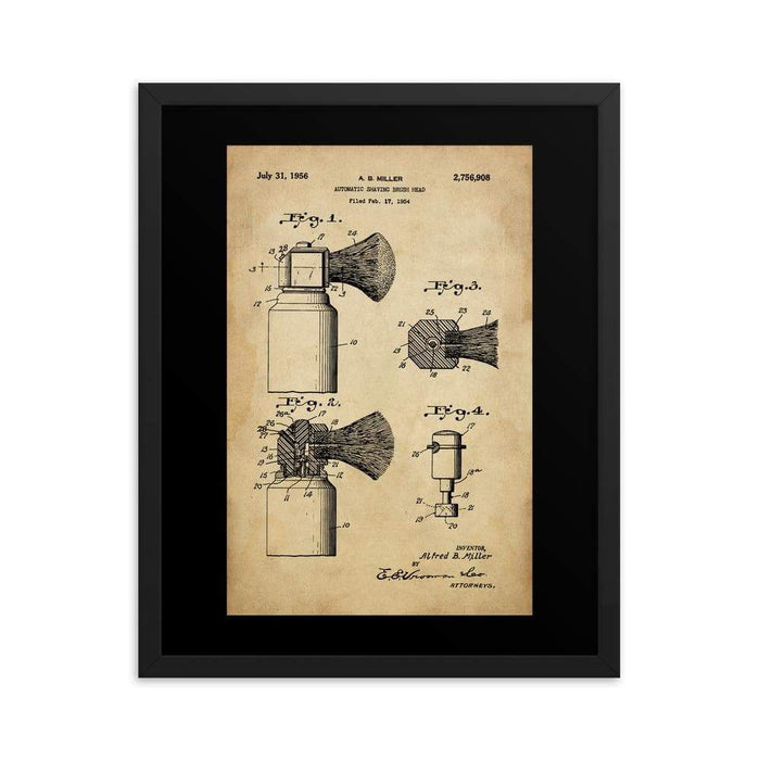 Vintage Automatic Shave Brush Patent Drawing Framed Print | 1954 - Phoenix Artisan Accoutrements