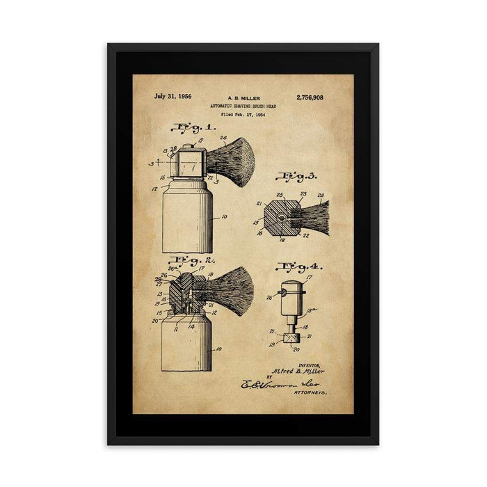 Vintage Automatic Shave Brush Patent Drawing Framed Print | 1954 - Phoenix Artisan Accoutrements