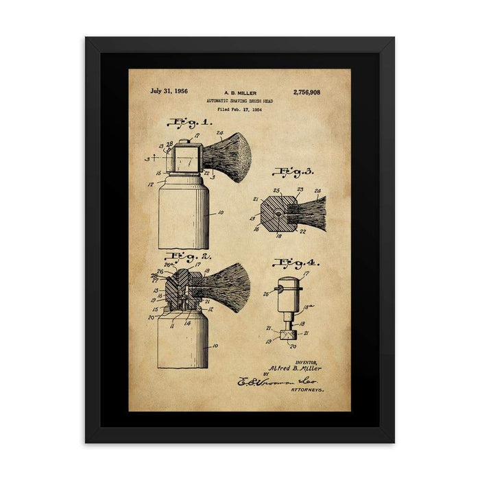 Vintage Automatic Shave Brush Patent Drawing Framed Print | 1954 - Phoenix Artisan Accoutrements