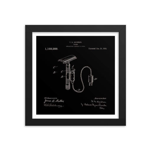 Vintage Davidson Safety Razor Elegant Black Patent Drawing Framed Print - Phoenix Artisan Accoutrements