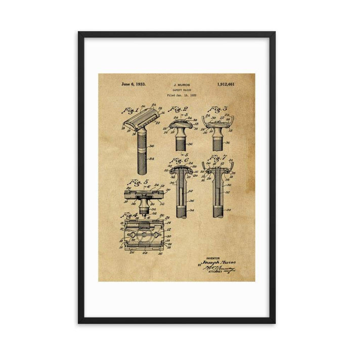 Vintage Early TTO Safety Razor Patent Drawing Framed Print - Phoenix Artisan Accoutrements