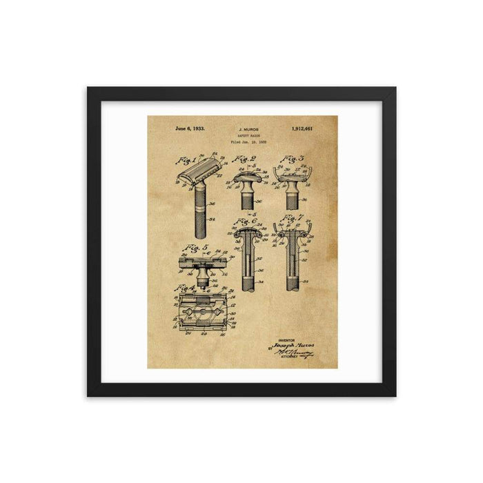 Vintage Early TTO Safety Razor Patent Drawing Framed Print - Phoenix Artisan Accoutrements