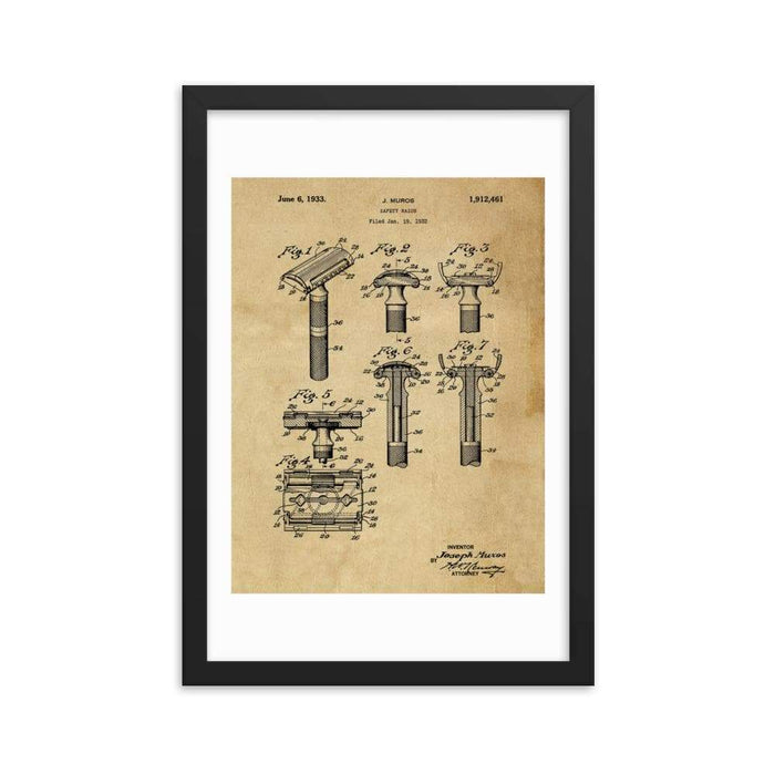 Vintage Early TTO Safety Razor Patent Drawing Framed Print - Phoenix Artisan Accoutrements