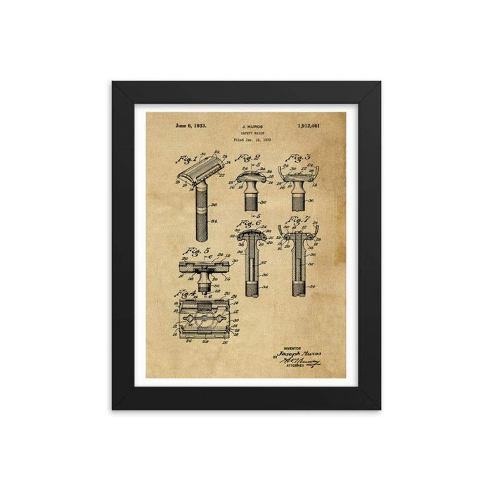 Vintage Early TTO Safety Razor Patent Drawing Framed Print - Phoenix Artisan Accoutrements