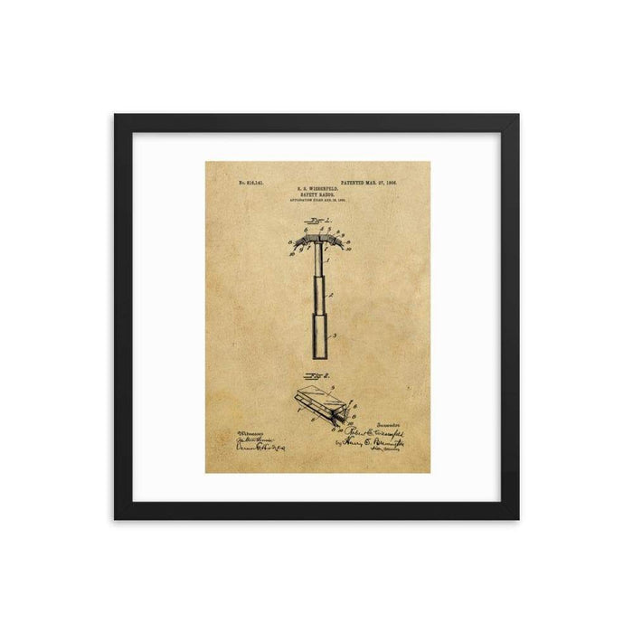 Vintage "Folding Head" Safety Razor Patent Drawing Framed Print - Phoenix Artisan Accoutrements