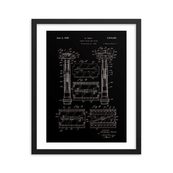 Vintage Gillette TTO Patent Drawing 1935 Elegant Black Framed Print - Phoenix Artisan Accoutrements