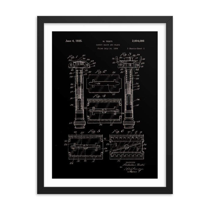 Vintage Gillette TTO Patent Drawing 1935 Elegant Black Framed Print - Phoenix Artisan Accoutrements