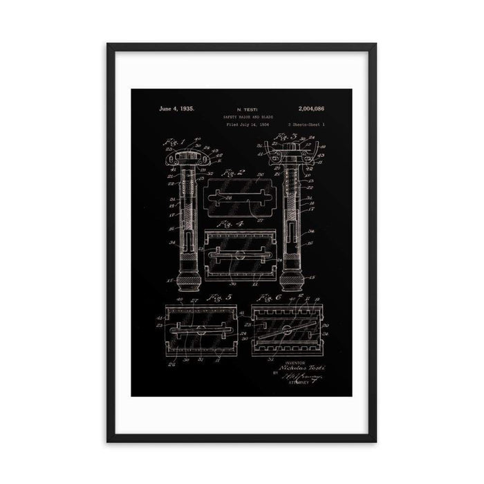 Vintage Gillette TTO Patent Drawing 1935 Elegant Black Framed Print - Phoenix Artisan Accoutrements