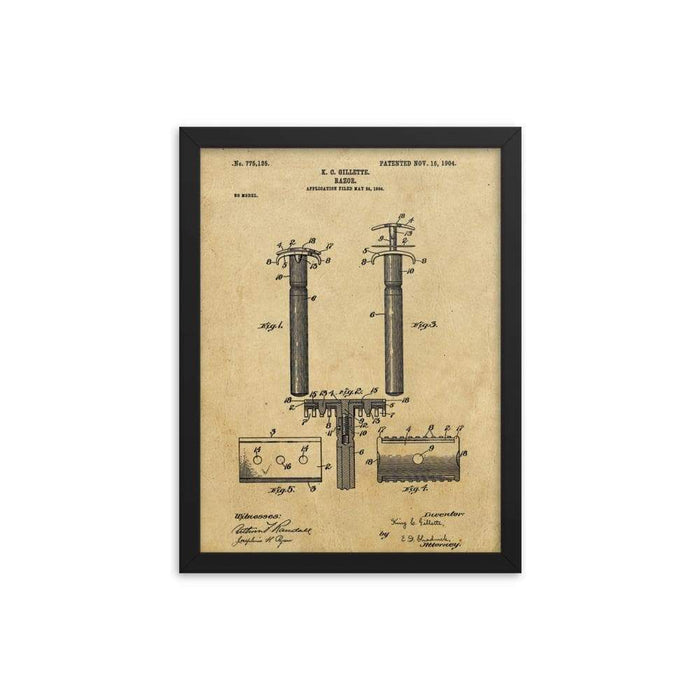 Vintage King C Gillette Patent Drawing 2 - 1904 Framed Print - Phoenix Artisan Accoutrements