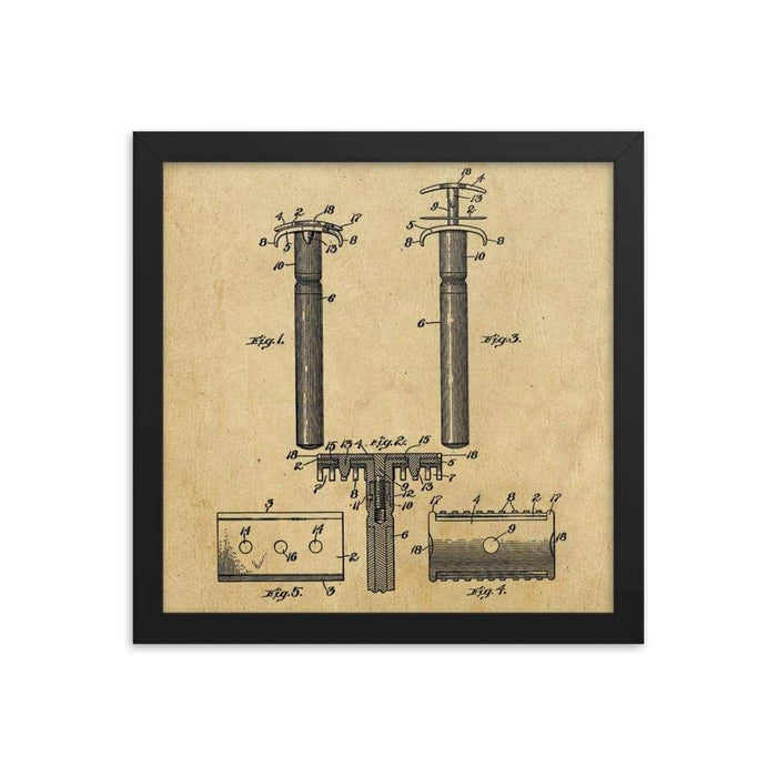 Vintage King C Gillette Patent Drawing 2 - 1904 Framed Print - Phoenix Artisan Accoutrements