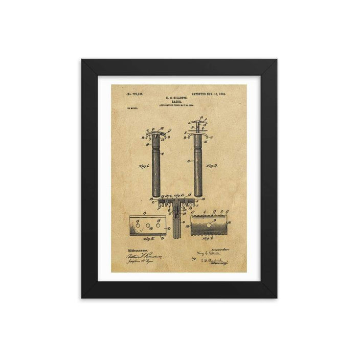 Vintage King C Gillette Patent Drawing 2 - 1904 Framed Print - Phoenix Artisan Accoutrements