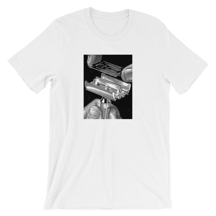 Vintage Safety Razor & Blade Advert Short-Sleeve Unisex T-Shirt - Phoenix Artisan Accoutrements