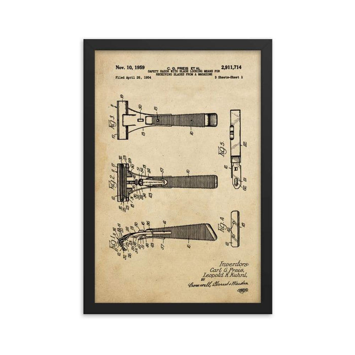 Vintage Schick Patent Drawing Framed Print - Phoenix Artisan Accoutrements