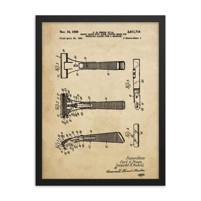 Vintage Schick Patent Drawing Framed Print - Phoenix Artisan Accoutrements