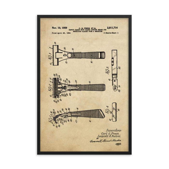 Vintage Schick Patent Drawing Framed Print - Phoenix Artisan Accoutrements