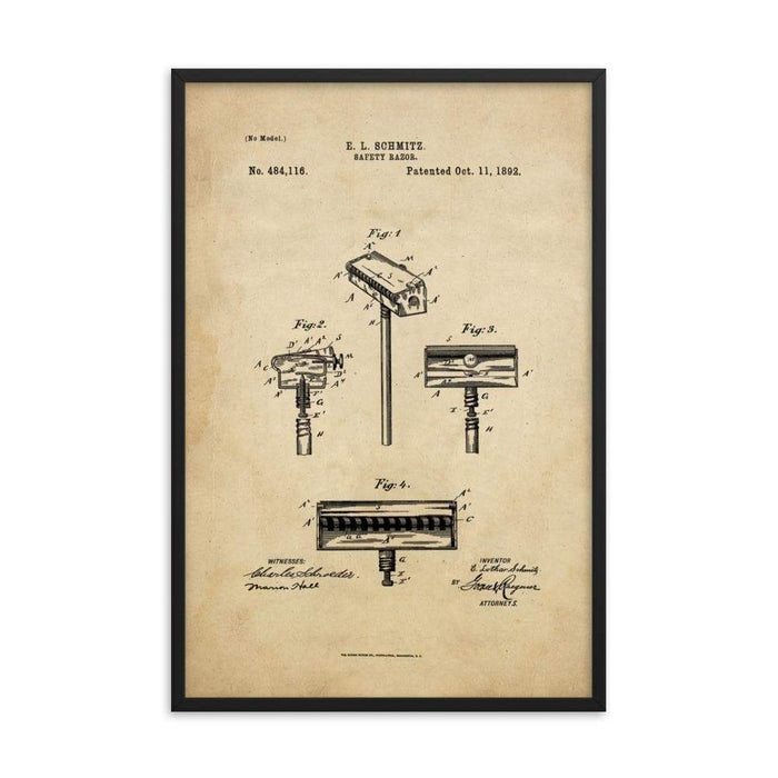 Vintage Schmitz Safety Razor Patent Drawing - Phoenix Artisan Accoutrements