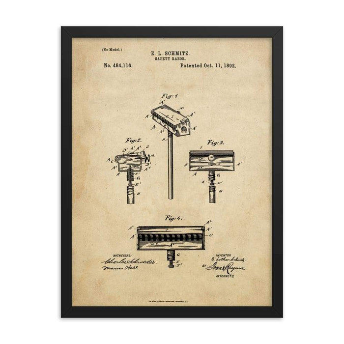 Vintage Schmitz Safety Razor Patent Drawing - Phoenix Artisan Accoutrements