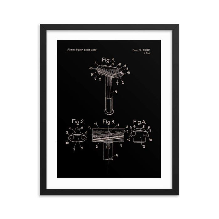 Vintage Walbusch "Hump Back" Patent Drawing Elegant Black Framed Print - Phoenix Artisan Accoutrements