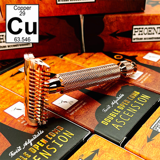 The Copper Ascension Twist-Adjustable Double Open Comb Safety Razor | High Shine & Rose Gold Plated | CNC Machined - Phoenix Artisan Accoutrements