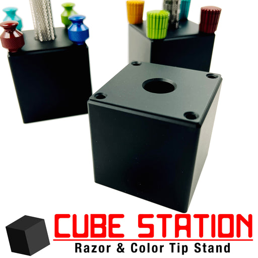 CUBE Station Razor & Color Tip Stand | Solid CNC Machined 6061 Aluminum - Phoenix Artisan Accoutrements