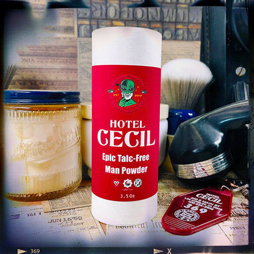 Hotel Cecil Epic Talc Free Man Powder | Mentholated! | | Homage To The Original Burma Shave | 3.5 Oz - Phoenix Artisan Accoutrements