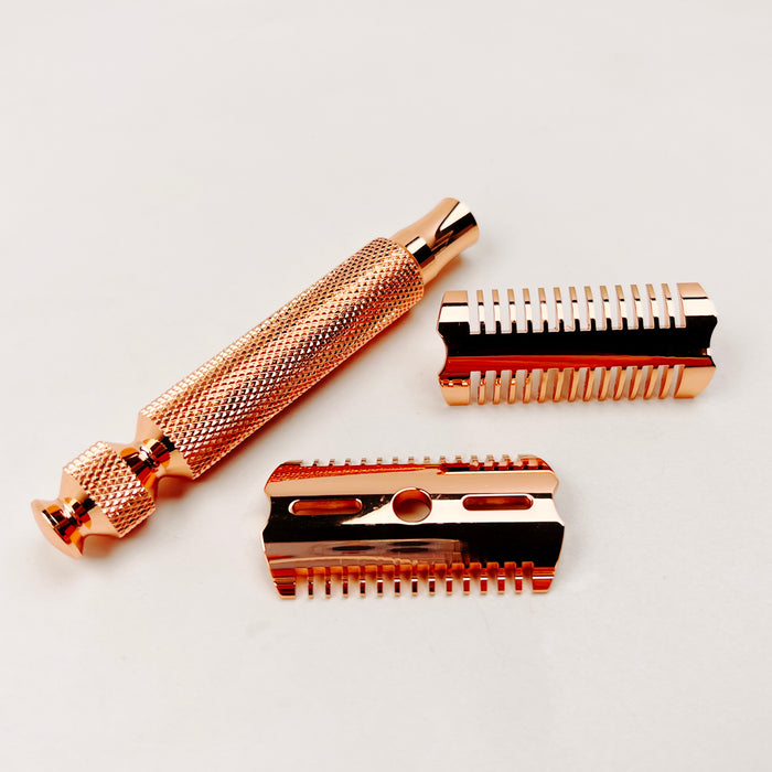 The Copper Ascension Twist-Adjustable Double Open Comb Safety Razor | High Shine & Rose Gold Plated | LIMITED PROTOTYPE - Phoenix Artisan Accoutrements