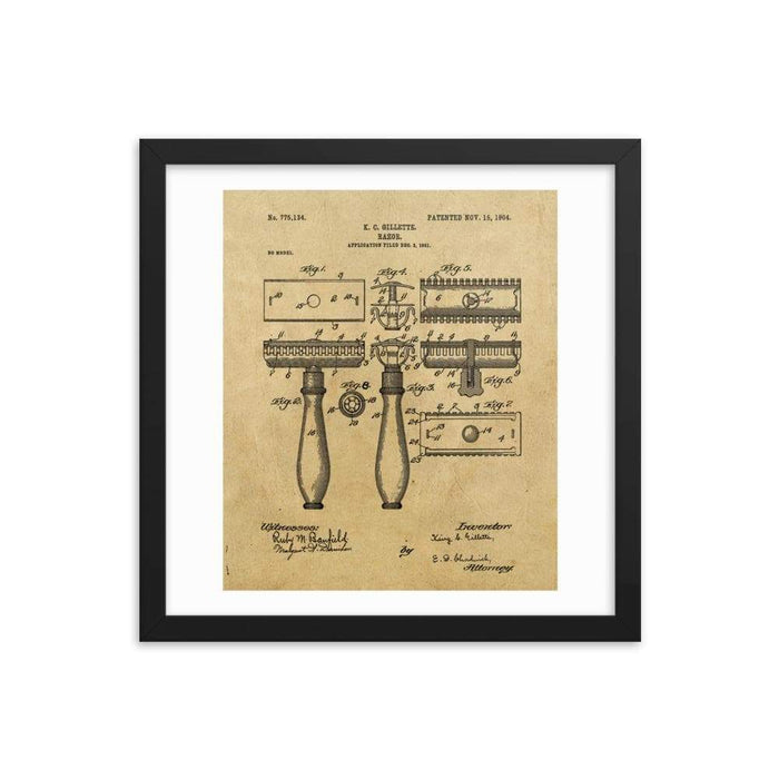 King C Gillette Patent Drawing 1904 Framed Print - Phoenix Artisan Accoutrements