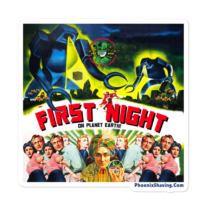 First Night (on planet earth) Bubble-Free Vinyl Stickers | Available in 3 Sizes - Phoenix Artisan Accoutrements