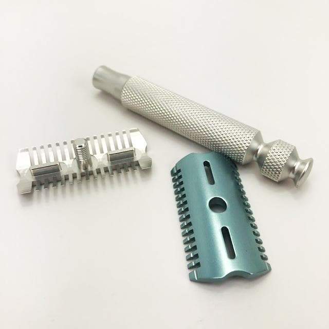 The Ascension Twist-Adjustable Double Open Comb Safety Razor - CNC Machined | 7075 Aluminum | Electric Aqua Base - Phoenix Artisan Accoutrements