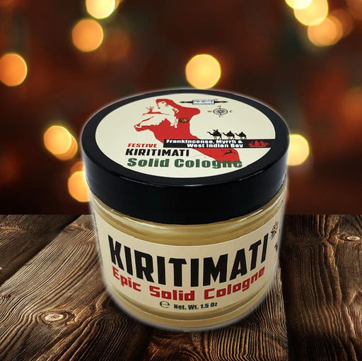 Kiritimati Solid Cologne | Contains Prickly Pear Oil | A Festive, Masculine Holiday Bay Rum - Phoenix Artisan Accoutrements